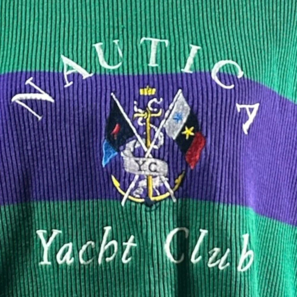 Vintage Nautica Men's Sz L 90s Yacht Club Color Block Knit Ribbed Sweater‎ Retro